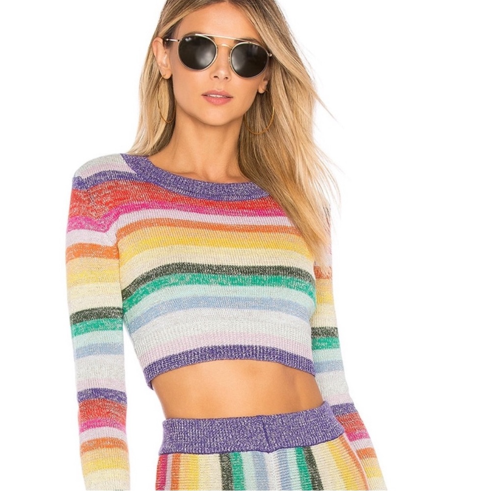 Lovers and Friends rainbow glitter crop sweater sz s